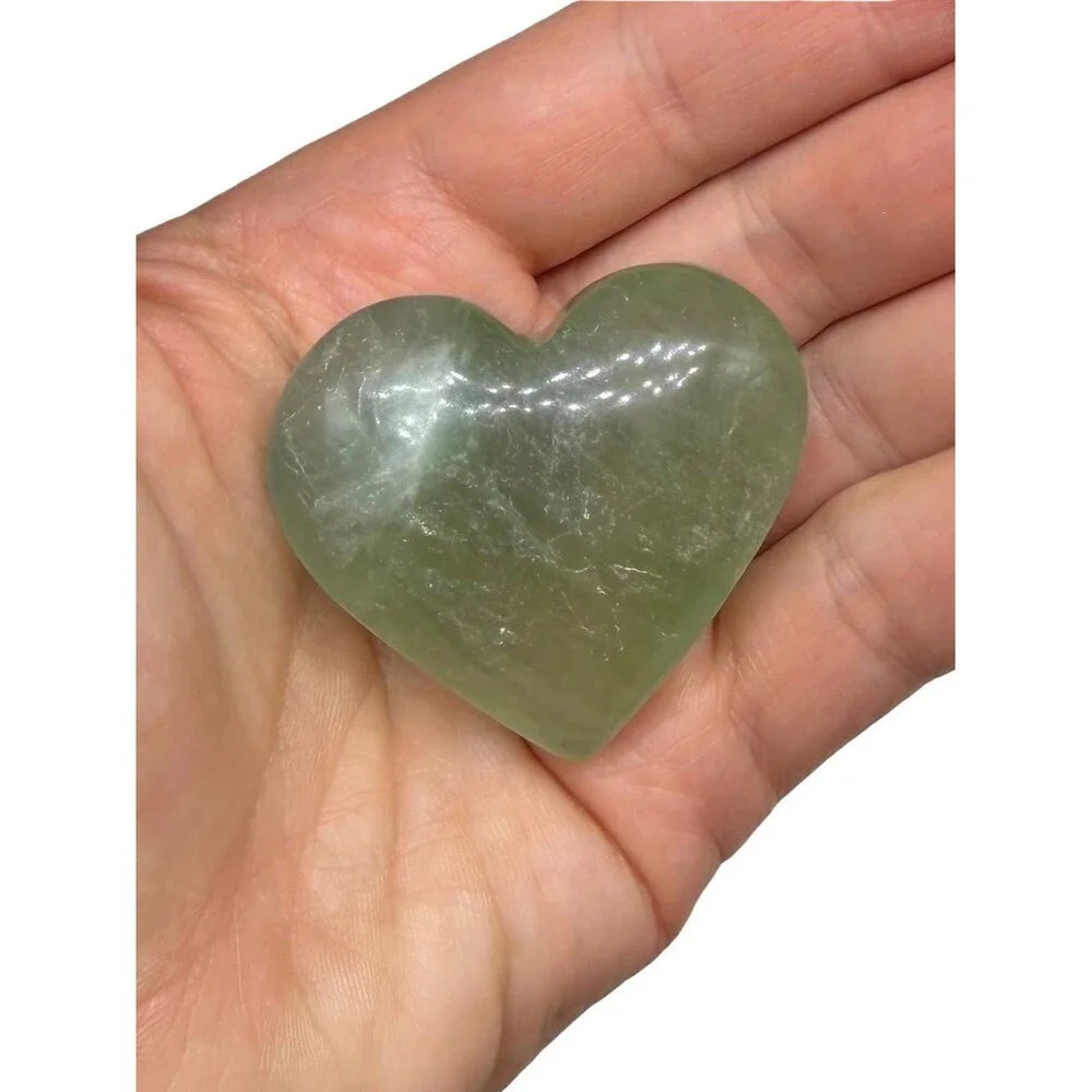 Green Fluorite Heart Natural Stone Crystal Puffy Heart Carved Carving Gift Decor